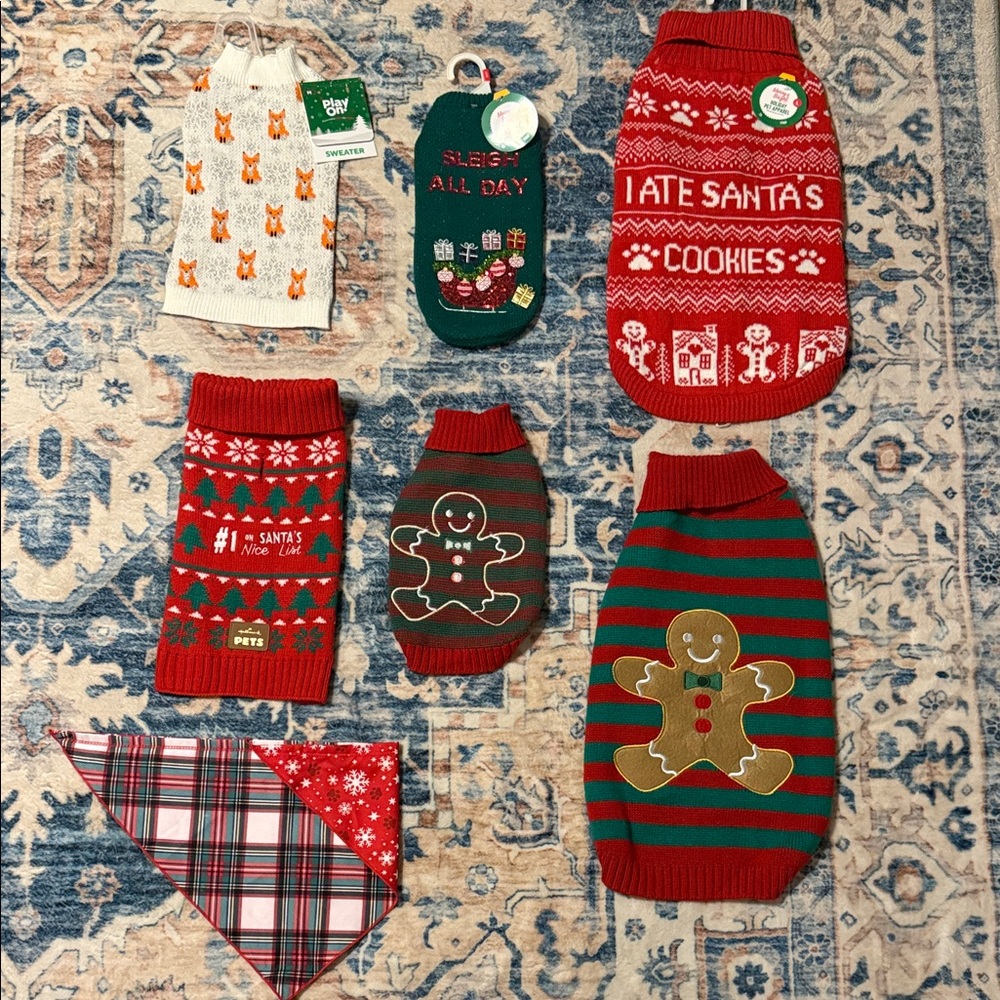 Festive Dog Sweaters and Bandana Set